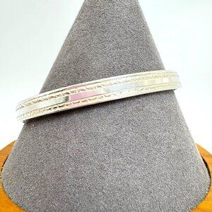 VTG BEAU Sterling Silver 925 7mm Wide Engraved Borders Bangle Bracelet 7.5" Fit